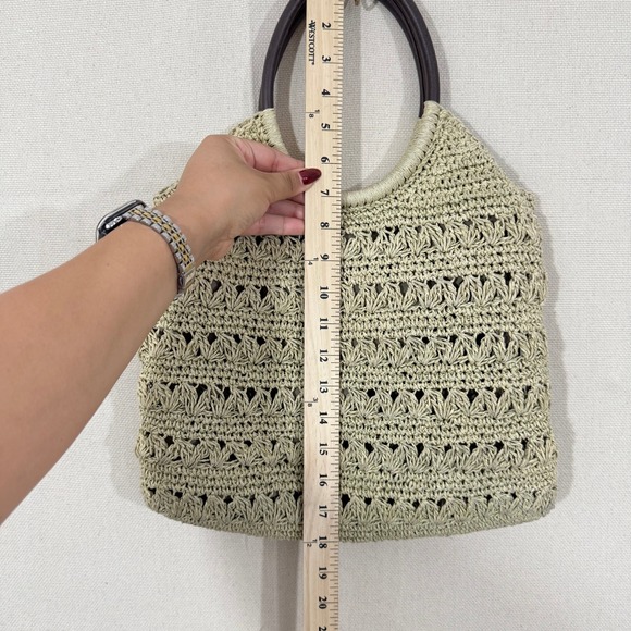 Vintage Mervyns 2003 Woven Straw Beaded Tote Bag Tan Boho Summer Handbag - Picture 5 of 5